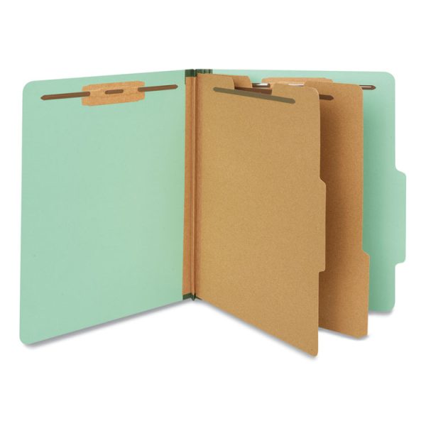 Six-Section Classification Folders, Heavy-Duty Pressboard Cover, 2 Dividers, 6 Fasteners, Letter Size, Light Green, 20/Box - Image 2