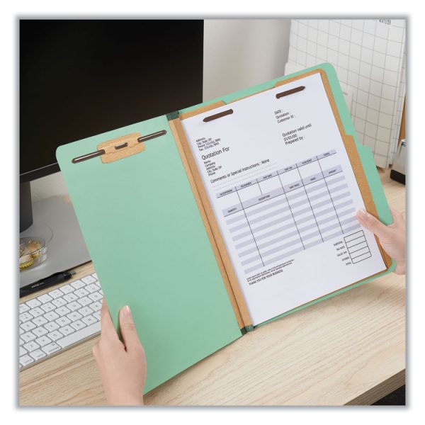 Six-Section Classification Folders, Heavy-Duty Pressboard Cover, 2 Dividers, 6 Fasteners, Letter Size, Light Green, 20/Box - Image 4