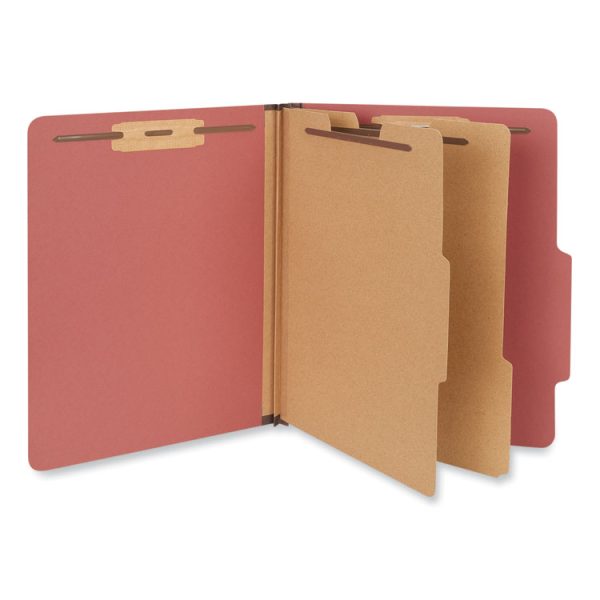 Six-Section Classification Folders, Heavy-Duty Pressboard Cover, 2 Dividers, 6 Fasteners, Letter Size, Brick Red, 20/Box - Image 2