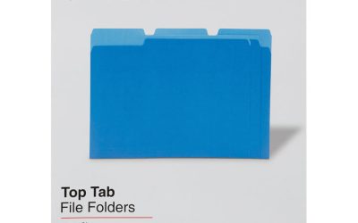 Deluxe Colored Top Tab File Folders, 1/3-Cut Tabs: Assorted, Letter Size, Blue/Light Blue, 100/Box