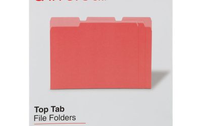 Deluxe Colored Top Tab File Folders, 1/3-Cut Tabs: Assorted, Letter Size, Red/Light Red, 100/Box