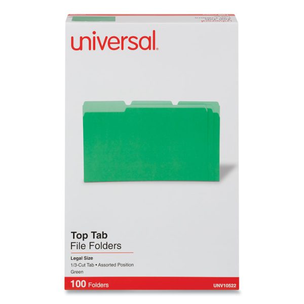 Deluxe Colored Top Tab File Folders, 1/3-Cut Tabs: Assorted, Legal Size, Bright Green/Light Green, 100/Box