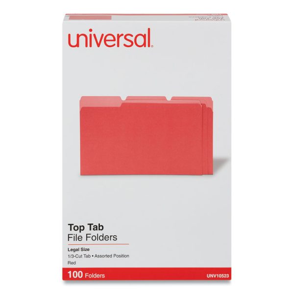 Deluxe Colored Top Tab File Folders, 1/3-Cut Tabs: Assorted, Legal Size, Red/Light Red, 100/Box