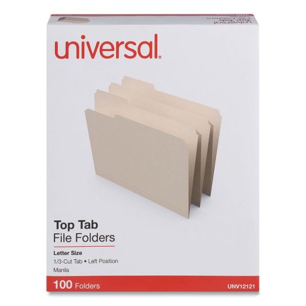 Top Tab File Folders, 1/3-Cut Tabs: Left Position, Letter Size, 0.75" Expansion, Manila, 100/Box