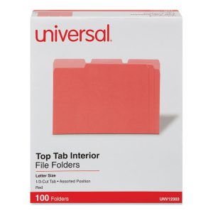 Interior File Folders, 1/3-Cut Tabs: Assorted, Letter Size, 11-pt Stock, Red, 100/Box