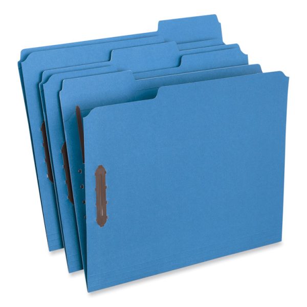 Deluxe Reinforced Top Tab Fastener Folders, 0.75" Expansion, 2 Fasteners, Letter Size, Blue Exterior, 50/Box - Image 2
