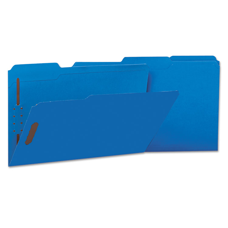Deluxe Reinforced Top Tab Fastener Folders, 0.75" Expansion, 2 Fasteners, Legal Size, Blue Exterior, 50/Box - Image 4