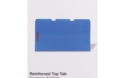 Deluxe Reinforced Top Tab Fastener Folders, 0.75″ Expansion, 2 Fasteners, Legal Size, Blue Exterior, 50/Box