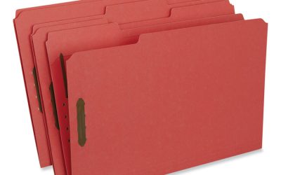 Deluxe Reinforced Top Tab Fastener Folders, 0.75″ Expansion, 2 Fasteners, Legal Size, Red Exterior, 50/Box