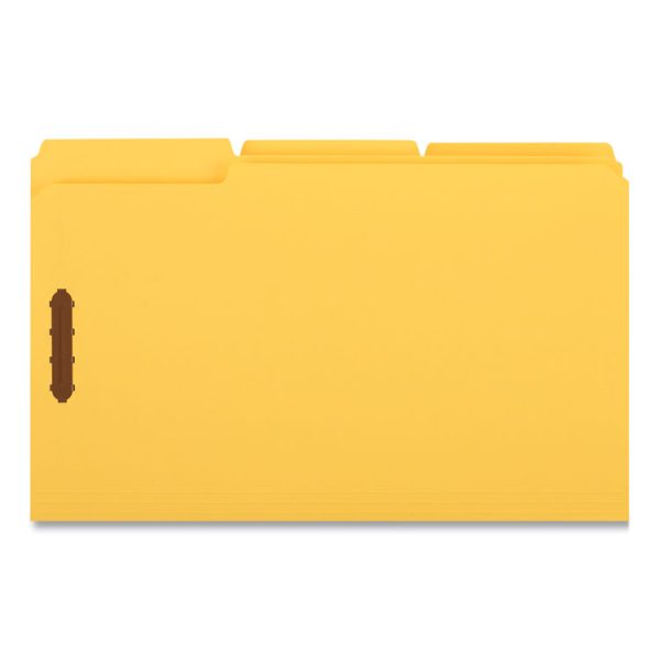 Deluxe Reinforced Top Tab Fastener Folders, 0.75" Expansion, 2 Fasteners, Legal Size, Yellow Exterior, 50/Box - Image 3