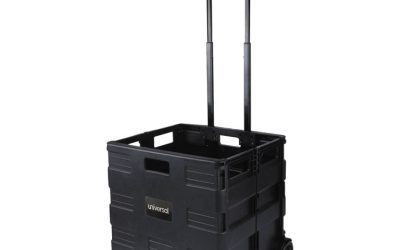 Collapsible Mobile Storage Crate, Plastic, 18.25 x 15 x 18.25 to 39.37, Black