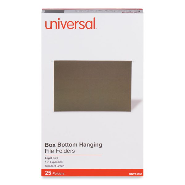 Box Bottom Hanging File Folders, 1" Capacity, Legal Size, 1/5-Cut Tabs, Standard Green, 25/Box - Image 2