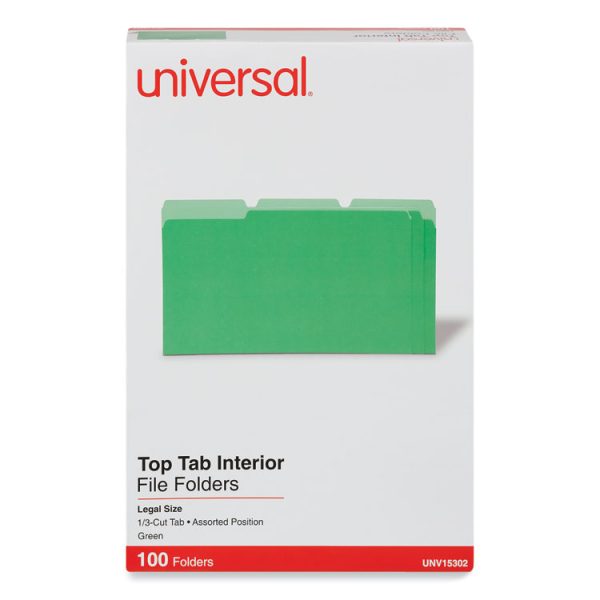 Interior File Folders, 1/3-Cut Tabs: Assorted, Legal Size, 11-pt Stock, Green, 100/Box - Image 2
