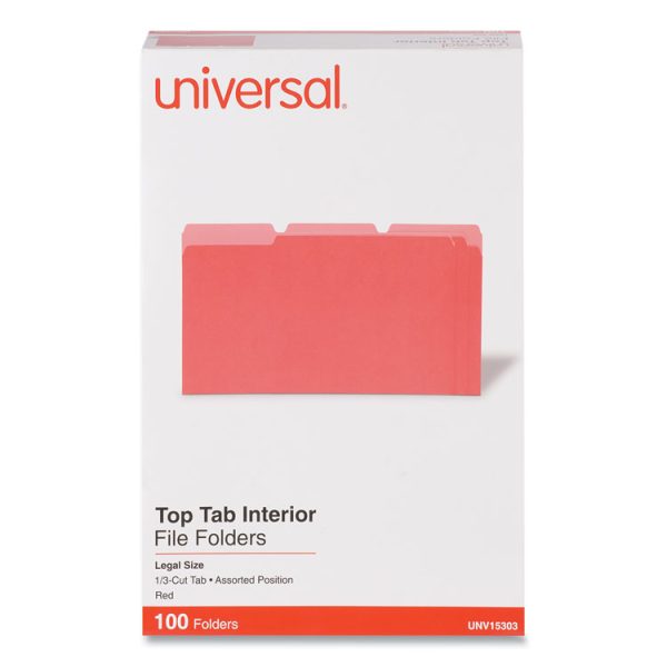 Interior File Folders, 1/3-Cut Tabs: Assorted, Legal Size, 11-pt Stock, Red, 100/Box - Image 2