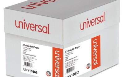 Printout Paper, 1-Part, 20 lb Bond Weight, 14.88 x 11, White/Blue Bar, 2,400/Carton