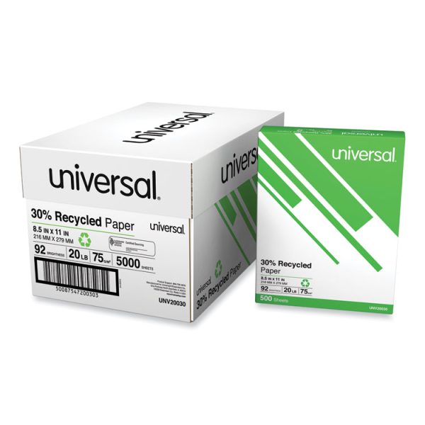 30% Recycled Copy Paper, 92 Bright, 20 lb Bond Weight, 8.5 x 11, White, 500 Sheets/Ream, 10 Reams/Carton - Image 2