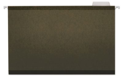 Deluxe Reinforced Recycled Hanging File Folders, Legal Size, 1/5-Cut Tabs, Standard Green, 25/Box