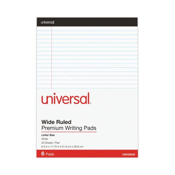 Premium Ruled Writing Pads With Heavy-Duty Back, Wide/legal Rule, Black Headband, 50 White 8.5 X 11 Sheets, 6/pack - Image 3