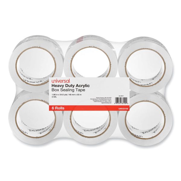 Heavy-Duty Acrylic Box Sealing Tape, 3" Core, 1.88" X 54.6 Yds, Clear, 6/pack