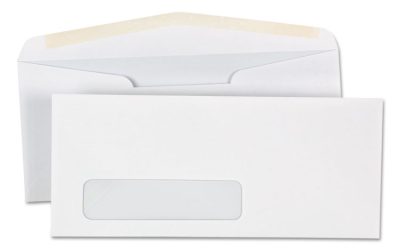 Open-Side Business Envelope, 1 Window, #10, Commercial Flap, Gummed Closure, 4.13 x 9.5, White, 500/Box