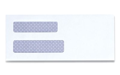 Double Window Business Envelope, #8 5/8, Square Flap, Self-Adhesive Closure, 3.63 x 8.63, White, 500/Box