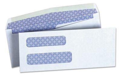 Double Window Business Envelope, #8 5/8, Commercial Flap, Gummed Closure, 3.63 x 8.63, White, 500/Box