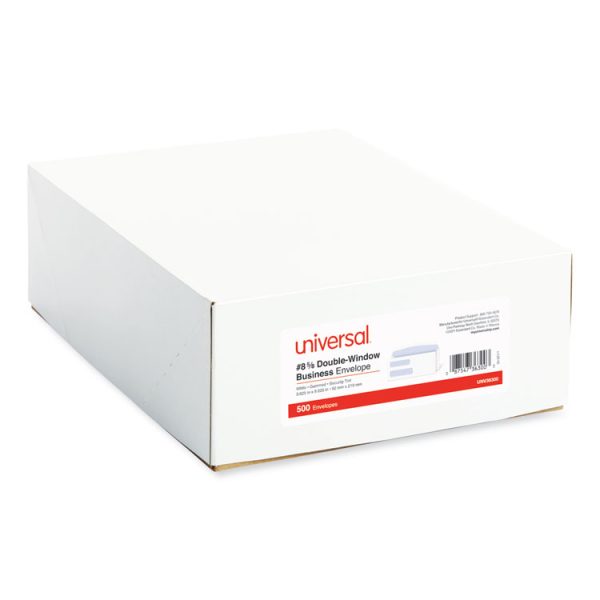 Double Window Business Envelope, #8 5/8, Commercial Flap, Gummed Closure, 3.63 x 8.63, White, 500/Box - Image 2