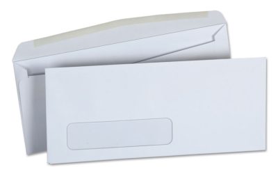 Open-Side Business Envelope, 1 Window, #10, Square Flap, Gummed Closure, 4.13 x 9.5, White, 500/Box