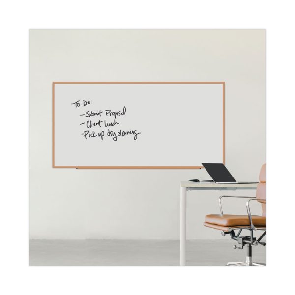 Deluxe Melamine Dry Erase Board, 96 x 48, Melamine White Surface, Oak Fiberboard Frame - Image 6