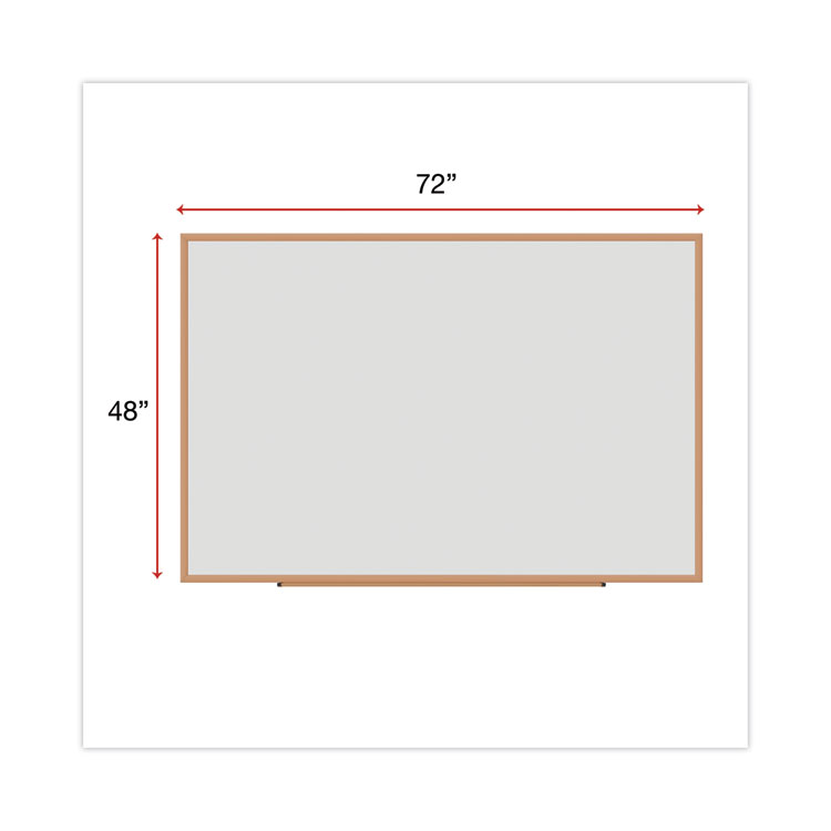 Deluxe Melamine Dry Erase Board, 72 x 48, Melamine White Surface, Oak Fiberboard Frame - Image 3