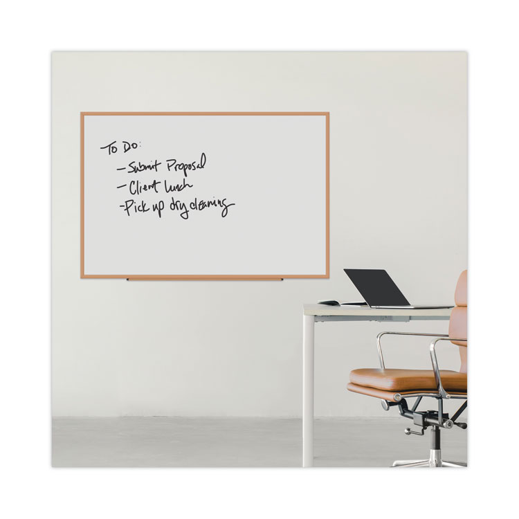 Deluxe Melamine Dry Erase Board, 72 x 48, Melamine White Surface, Oak Fiberboard Frame - Image 5