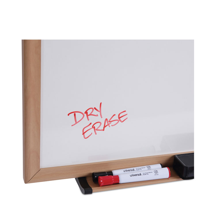 Deluxe Melamine Dry Erase Board, 72 x 48, Melamine White Surface, Oak Fiberboard Frame - Image 6