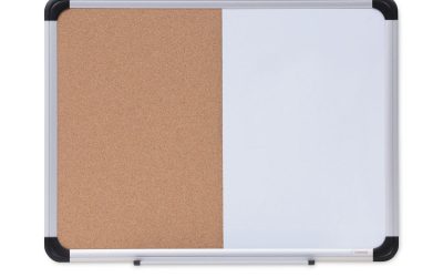 Cork/Dry Erase Board, Melamine, 24 x 18, Tan/White Surface, Gray/Black Aluminum/Plastic Frame