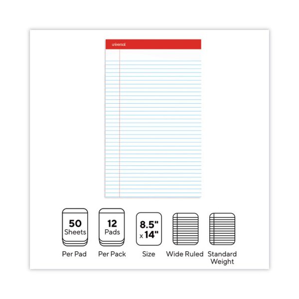 Perforated Ruled Writing Pads, Wide/legal Rule, Red Headband, 50 White 8.5 X 14 Sheets, Dozen - Image 4