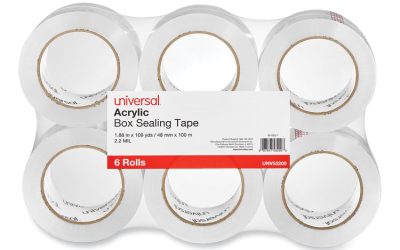 Deluxe General-Purpose Acrylic Box Sealing Tape, 2 mil, 3″ Core, 1.88″ x 109 yds, Clear, 6/Pack