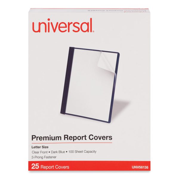 Clear Front Report Covers with Fasteners, Three-Prong Fastener, 0.5" Capacity,  8.5 x 11, Clear/Dark Blue, 25/Box - Image 2