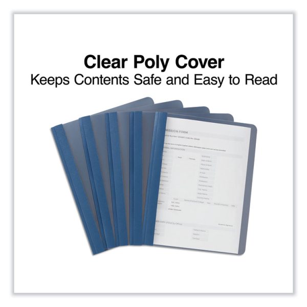 Clear Front Report Covers with Fasteners, Three-Prong Fastener, 0.5" Capacity,  8.5 x 11, Clear/Dark Blue, 25/Box - Image 3