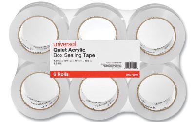Quiet Tape Box Sealing Tape, 3″ Core, 1.88″ x 109 yds, Clear, 6/Pack