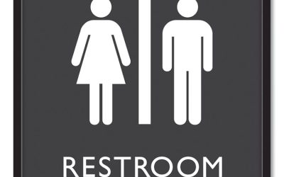 ADA Sign, Unisex Restroom, Plastic, 8 x 8, Clear/White