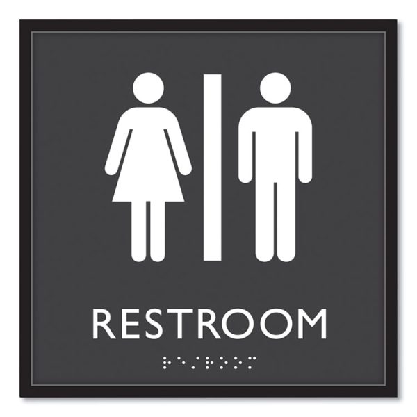 ADA Sign, Unisex Restroom, Plastic, 8 x 8, Clear/White