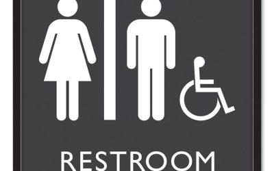 ADA Sign, Unisex Accessible Restroom, Plastic, 8 x 8, Clear/White