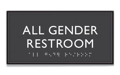 ADA Sign, All Gender Restroom, Plastic, 4 x 4, Clear/White