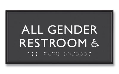 ADA Sign, All Gender Restroom Accessible, Plastic, 4 x 4, Clear/White