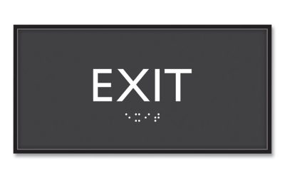 ADA Sign, Exit, Plastic, 4 x 4, Clear/White