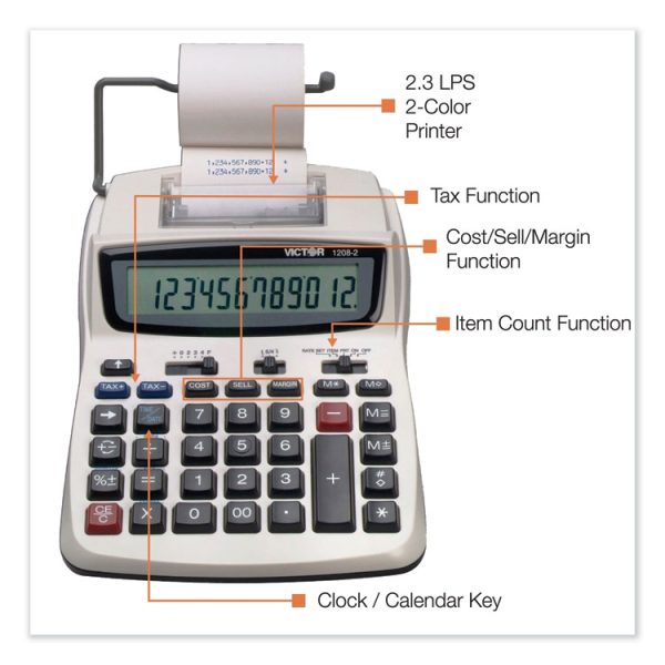 1208-2 Two-Color Compact Printing Calculator, Black/red Print, 2.3 Lines/sec - Image 3