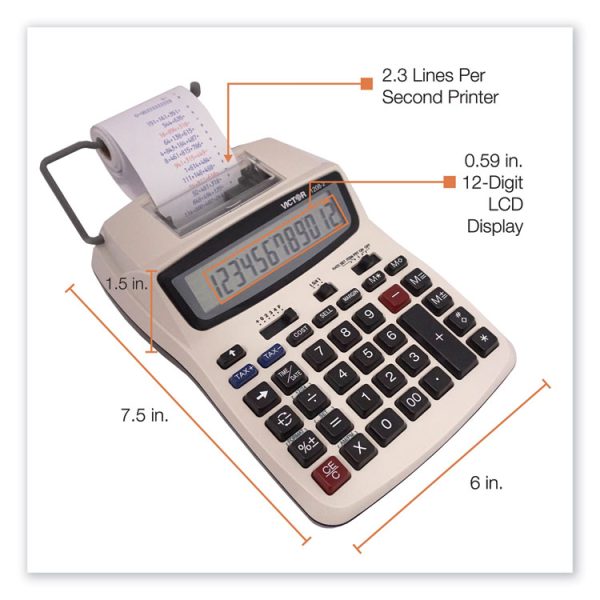 1208-2 Two-Color Compact Printing Calculator, Black/red Print, 2.3 Lines/sec - Image 4