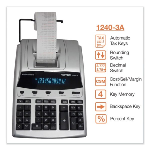 1240-3a Antimicrobial Printing Calculator, Black/red Print, 4.5 Lines/sec - Image 2