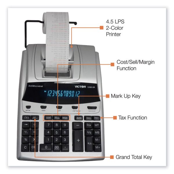 1240-3a Antimicrobial Printing Calculator, Black/red Print, 4.5 Lines/sec - Image 4