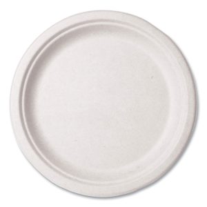 Molded Fiber Tableware, Plate, 10" Diameter, White, 500/Carton
