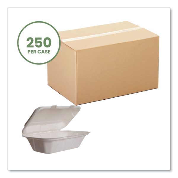White Molded Fiber Clamshell Containers, 9 x 11 x 2, White, Sugarcane, 250/Carton - Image 2